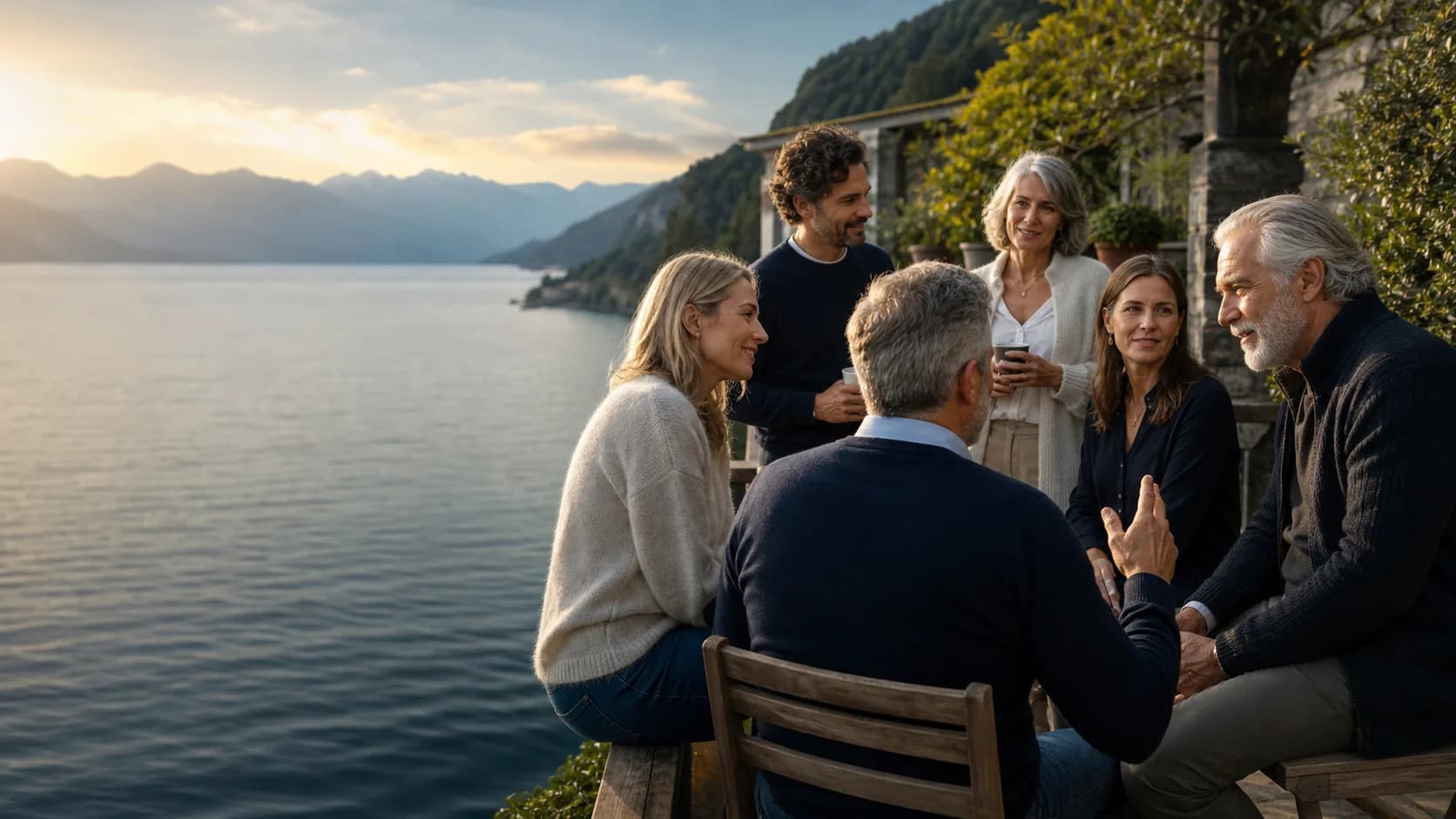 Adults from different generations sharing a warm moment together outdoors.